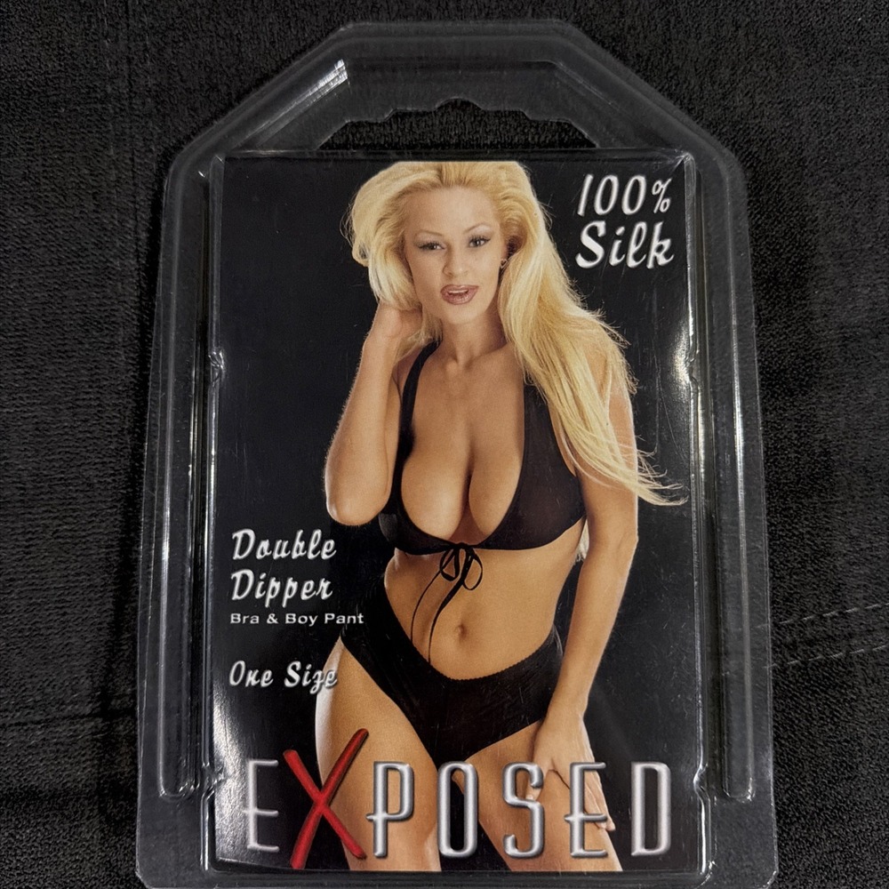 Exposed Magic Silk Double Dipper Black 100% Silk Bra Boyshort Set One Size